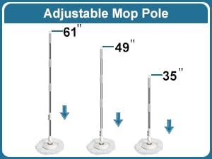 Stainless Steel Extendable Mop Handle with 2 Microfiber Replacement Heads &amp 360° Rotating Base Plate — Fits Standard Mop Buckets -White