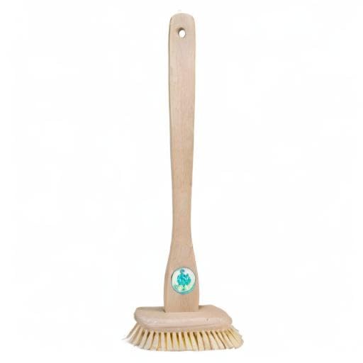 Redecker Tampico Fiber Bathtub Brush with Extra-Long Untreated Beechwood Handle 14-3/4 inches Angled Design Natural Bristles Hanging Loop for Storage Made in Germany