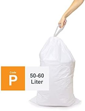Compatible With Code P - Durable Custom Fit Plastic White Trash Bags w/Drawstring 50-60 Liter/ 13-16 Gallon Trash Cans - 1 Refill Rolls (50 Count) -Heavy Duty Kitchen Garbage Bags