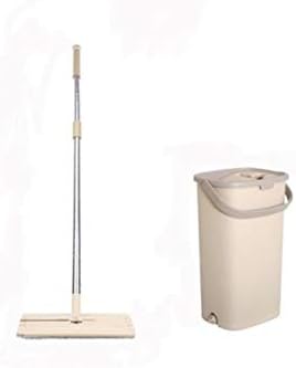 Squeeze Hand Free Flat Mop Bucket with Stainless Steel Handle Wet Dry Floor Cleaning 360 Rotatable Heads with Reusable Pads