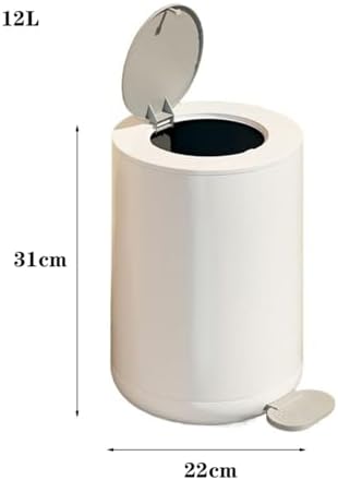 Compost bin kitchen/garbage Foot Pedal Round Trash Can Soft Close Step Garbage Can with Removable Inner Bin 12/15L Modern Trash Can with Lid for Living Room Bedroom Office Step trash can(Grey whit
