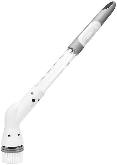 Crgrtght Electric Spin Scrubbers Cordless Spin Scrubbers with 4 Replaceable Brush Heads and Adjust Extension Handle Power Cleaning Brush for Bathroom Tile Floor (White 14.5cm10cm50.5cm)