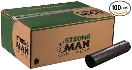 Strongman 60 gallon Black Trash Bags Medium Duty Tall Kitchen Bags Liners Contractor Bags Black Trash Can Liners Lawn and Leaf Large Garbage Bags SM385820 33 Mic. 100 Count