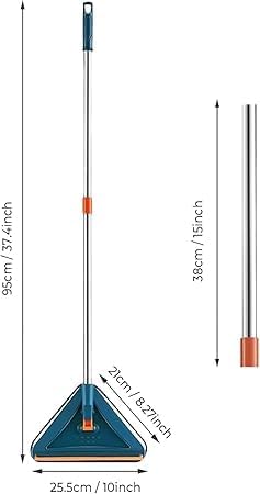 Wall Mop Cleaner Tool with Handles  Cleaning Tool for Floor Walls Ceilings and BaseboardsCeiling Cleaner Adjustable Triangle Cleaning Mop Extendable (Blue)