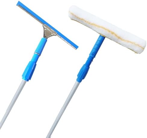 Telescopic Window Cleaning Tool with 15 20 26 Feet 30 40 Ft Extension Pole Efficient 2 in 1 Windows Clean Kit/Glass Squeegee Rods for Hard to Reach Outside/Tall Skylights(8m
