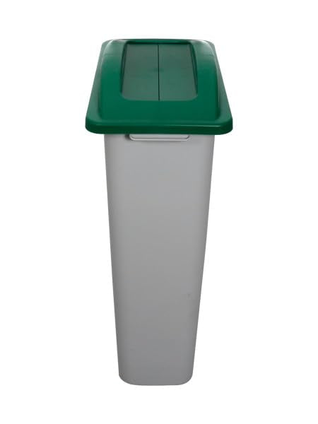 Waste Wise Recycled HDPE Waste or Recycling Bin for Commercial Spaces with Swinging Lid - (Green/Grey 23 Gallons)