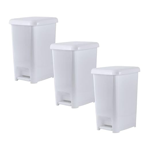 Superio Slim Step On Pedal Plastic Trash Can Waste Bin for Under Desk Office Bedroom Bathroom Kitchen (2.5 gal) (White Smoke 3 Pack)