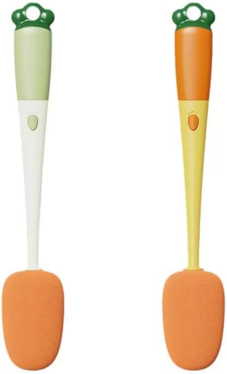 Vegetable Shaped Bottle Brush with Long Handle Sponge Head Cleaning Brush for Cups and Bottles 7.9 Inches 2 Pack