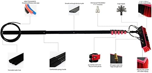 Glass Cleaning Brush Home Water Fed Telescopic Pole Kit Solar Panel Brush Rotating for Photovoltaic PanelWater Fed Pole Kit for Window and Solar Cleaning with Telescopic Brush