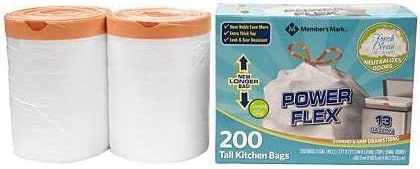 Members Mark Power Flex Tall Kitchen Drawstring Trash Bags (13 gal 200 ct.) (200 Count (Pack of 2))