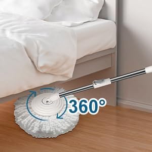 Stainless Steel Extendable Mop Handle with 2 Microfiber Replacement Heads &amp 360° Rotating Base Plate — Fits Standard Mop Buckets -White