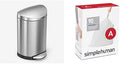 simplehuman 6 Liter / 1.6 Gallon Semi-Round Bathroom Step Trash Can Brushed Stainless Steel &amp Code A Custom Fit Drawstring Trash Bags 4.5 Liter / 1.2 Gallon 90 Pack White 90 Count