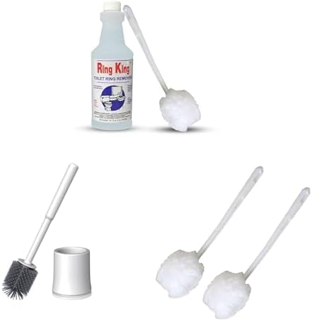 Ring King Toilet Ring Remover Bundle of Amazon Brand – 32oz Ring King Toilet Bowl Cleaner With 13” Long Toilet Bowl Mop Applicator Silicone Toilet Brush and Holder Set|