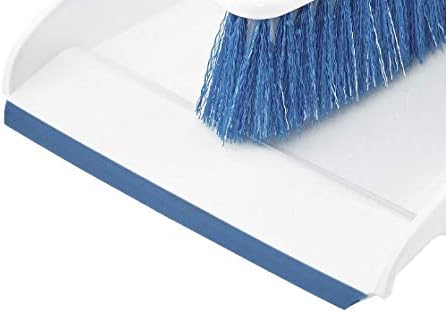 Dustpan and Brush Set Hand Broom with Ergonomic Grip Handle - Rubber Edge for Easy Dirt Pickup Durable Material - Grey &amp Blue Hand Brush by Superio 2-Pack (Blue 2-Pack)