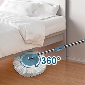 Stainless Steel Extendable Mop Handle with 2 Microfiber Replacement Heads &amp 360° Rotating Base Plate — Fits Standard Mop Buckets -Navy Blue