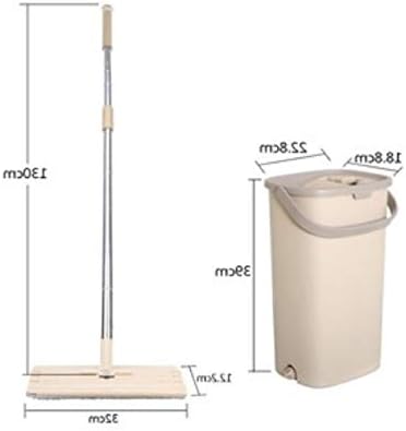 Squeeze Hand Free Flat Mop Bucket with Stainless Steel Handle Wet Dry Floor Cleaning 360 Rotatable Heads with Reusable Pads