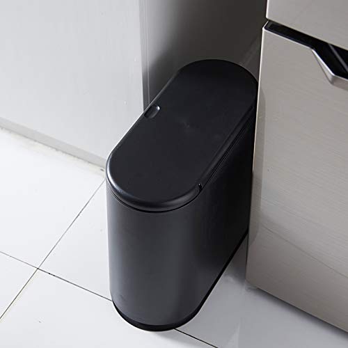 Sooyee 10 Liter Rectangular Plastic Trash Can Wastebasket with Press Type Lid2.4 Gallon Garbage Container Bin for BathroomPowder RoomBedroomKitchenCraft RoomOffice (Black)