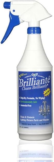 BRILLIANTÉ Crystal Chandelier Cleaner Manual Sprayer 32oz Spray Bottle &amp Gallon Refill Environmentally Safe Ammonia-Free Drip-Dry Formula Made in USA
