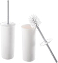 Decorative Plastic Toilet Bowl Brush and Holder Set White (2 Pack) Cleaner Scrubber for Bathroom - Ribbed Design