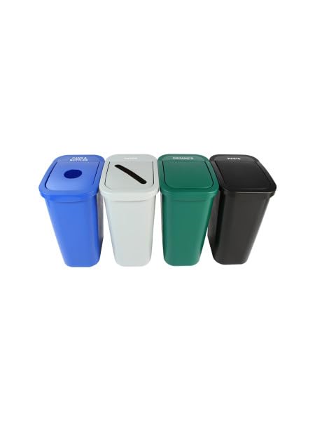 City Box 10 Gallon Four Bin Station for Trash and Recycling with Lids for Residential Business and Commercial Recycling - NYC Compliant (Four Bin Cans Paper Organics Waste)