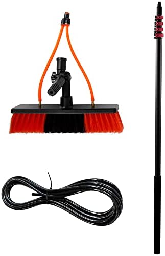Telescopic Pole Kit Cleaning BrushWater Fed Pole Kit Solar Photovoltaic Panel Car Trucks 20m/65.6ft Hose Rotating Cleaning Brush Adjustable Window Glass Cleaning Pole 2 Water Pores6m/20ft