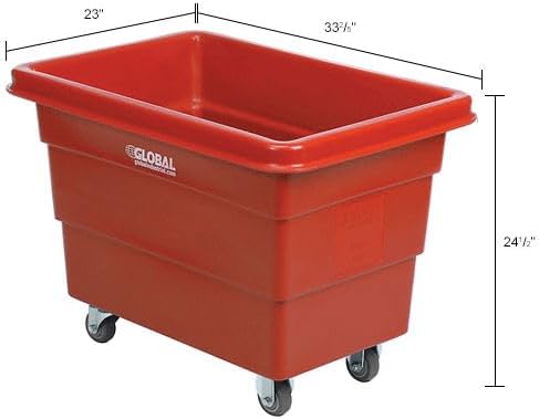 Global Industrial 6 Bushel Plastic Bulk Box Truck Direct Mount Base 500 lbs. Capacity 3 Non-Maring Rubber Casters Red 33-2/5L x 23 W x 24-1/2H