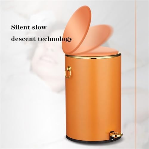 Trash Cans Wastebasket Round Stainless Steel Trash Can with Lid Soft-Close Pedal Trash Can with Side Handle Removable Liner for Living Room Bedroom Bathroom