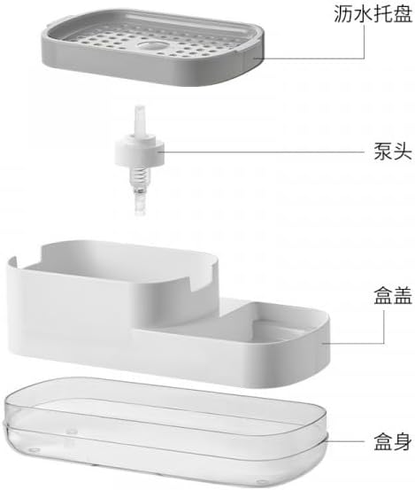4 in 1 Kitchen Dish Soap Dispenser and Sponge Holder Set for Kitchen Sink with Soap Dispensing Dish Brush Sink Tray Scrub Sponge Replacement Brush Heads