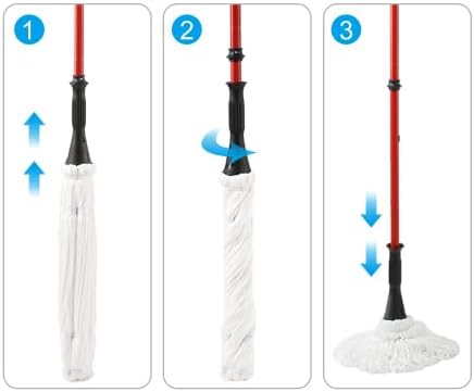 57.5 Inch Long Handle Self-Bending Twist Mop Wet &amp Dry Microfiber for Cleaning Floors Wet Mop can be Used for Commercial and Residential Cleaning of Hardwood Vinyl Tile and More.