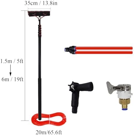 Glass Cleaning Brush Home Water Fed Telescopic Pole Kit Solar Panel Brush Rotating for Photovoltaic PanelTelescopic Solar Panel Cleaning Brush - 6m High Pole Cleaner with 35cm Brush Head fo