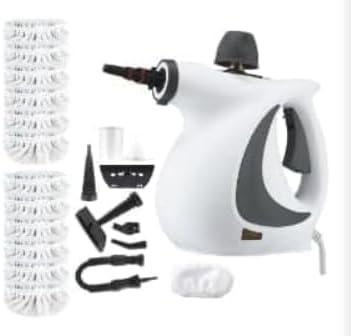 Saker Plus Handheld Steam Disinfection Cleaner-1500W High Pressure Multi-Surface steam cleaner handheld with 9 Attachments for Home Kitchen Bathroom Tile Grout Upholstery (Cleaner + 12 fiber cloth)