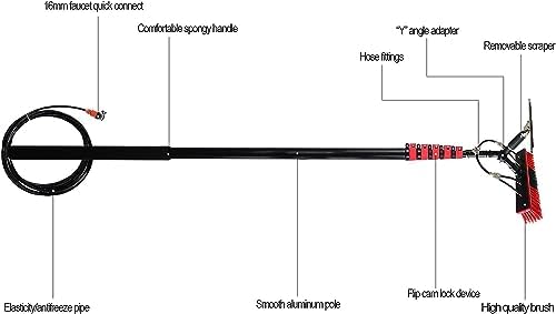 Glass Cleaning Brush Home Water Fed Telescopic Pole Kit Solar Panel Brush Rotating for Photovoltaic PanelTelescopic Cleaning Brush Kit 36ft/11m Extension Pole for Washing Solar Panels and W