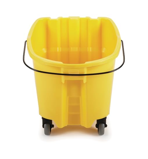 Rubbermaid Commercial Products WaveBrake 26 Qt. Side-Press Mop Bucket and Wringer Combo on Wheels Yellow for Professional/Industrial/Business Heavy-Duty Floor Cleaning/Mopping