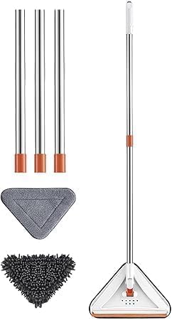 Wall Mop Cleaner Tool with Handles  Cleaning Tool for Floor Walls Ceilings and BaseboardsCeiling Cleaner Adjustable Triangle Cleaning Mop Extendable (White)