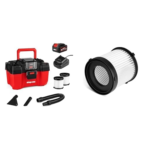 Shop-Vac 20V Cordless Wet/Dry Vacuum 2.5-Gallon Tank 4.0A Battery and Charger Included High Performance Cartridge Filter Reusable Filter Replacement with High Efficiency Filtration