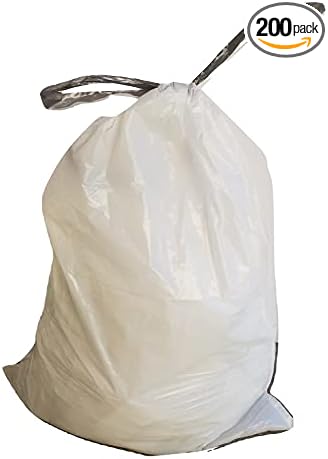 PlasticMill Drawstring Trash Bags - White Garbage Bags - Plastic Trash Bags - Kitchen Bathroom Office Garbage Bags Trash Can Liners - 4-Gallon Small Trash Bags 0.7 Mil 17x16 (200-Count)