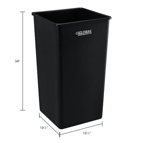 Global Industrial Square Plastic Garbage Can Open Top 55 Gallon Capacity Indoor/Outdoor Rated 19-1/2W x 19-1/2D x 34H Utility Trash Can No Lid Black