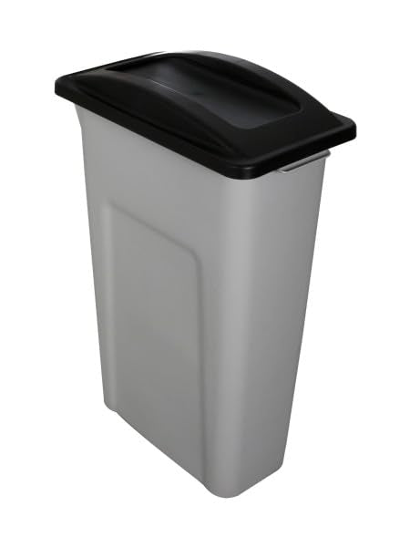 Waste Wise Recycled HDPE Waste or Recycling Bin for Commercial Spaces with Swinging Lid - (Black/Grey 23 Gallons)