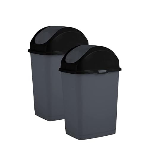 Superio Mini Desktop Trash Can with Swing Top Lid Portable Plastic Garbage Can for Countertop Desktop Make up Vanity Bathroom Car Under Sink Dorm Compact Waste Bin 5 L 1.25 Gal (2 Grey)