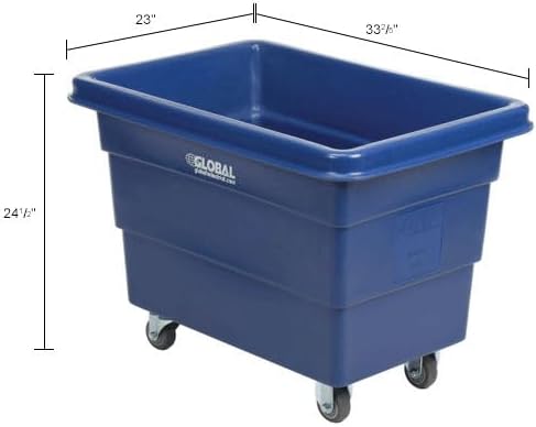 Global Industrial 6 Bushel Plastic Bulk Box Truck Direct Mount Base 500 lbs. Capacity 3 Non-Maring Rubber Casters Blue 33-2/5L x 23 W x 24-1/2H