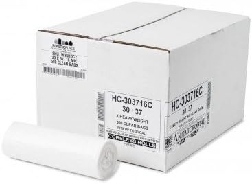 Plasticplace 20-30 Gallon Trash Bags │ 16 Microns │ Clear High Density Garbage Can Liners │ 30” x 37” (500 Count)