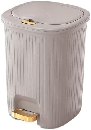 Compost bin kitchen/garbage 8/10/15/20 Liter Bathroom Trash Can with Lid Narrow Plastic Trash Can with Pressure Strip and Gold Pedal for Living Room Bedroom Office Kitchen Step trash can(Gris10L)