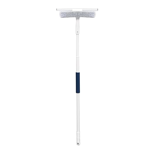 Unger 12” Outdoor Window Scrubber and Squeegee Kit with 5’ Telescopic Pole for High Access Cleaning Supplies for Mirrors and Glass Surfaces Machine Washable Sleeve