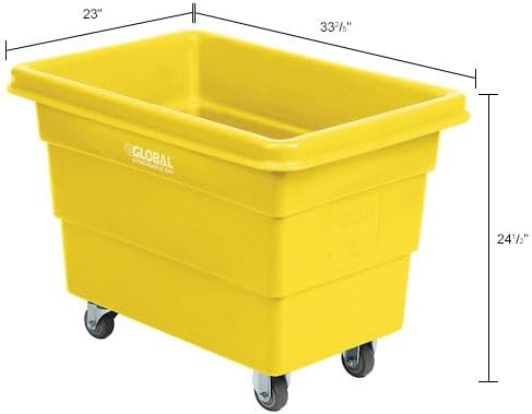 Global Industrial 6 Bushel Plastic Bulk Box Truck Direct Mount Base 500 lbs. Capacity 3 Non-Maring Rubber Casters Yellow 33-2/5L x 23 W x 24-1/2H