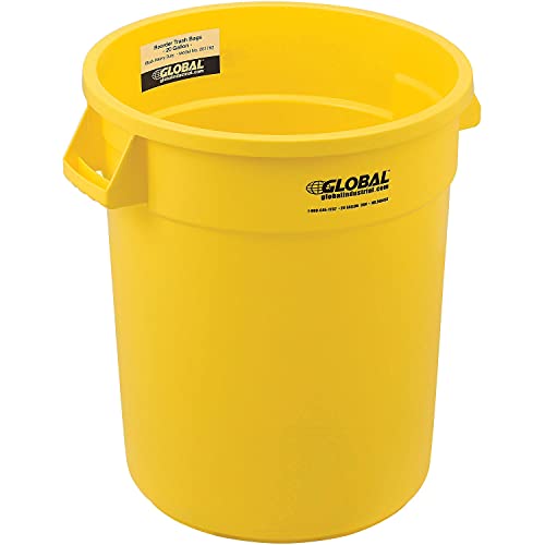 Global Industrial Commercial Round Trash Can 20 Gallon Capacity Plastic Garbage Can Indoor and Outdoor Utility Trash Can Yellow 19 W x 22-1/2H No Lid