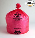 200 Pack - 10 Gallon Red Biohazard Infectious Waste Liner Bags 24 x 24 Inch Ideal for Commercial use