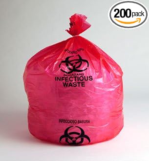 200 Pack - 10 Gallon Red Biohazard Infectious Waste Liner Bags 24 x 24 Inch Ideal for Commercial use
