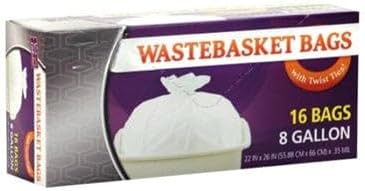 EcoQuality 16 Bags 8 Gallon WasteBasket Bags - Twist Tie Small Trash Bags for Home Office Bathroom Bedroom and Commercial Use (768)