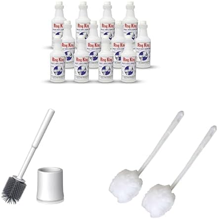 Ring King Toilet Ring Remover Bundle of Amazon Brand Pack Of 12 Toilet Bowl Cleaner Liquid 32oz Silicone Toilet Brush and Holder Set + Ring King Toilet Bowl Mop Pack of 2 Long Plastic Handled Swab