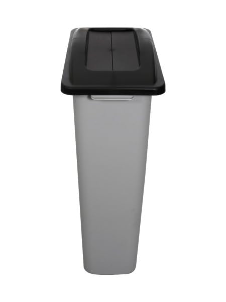 Waste Wise Recycled HDPE Waste or Recycling Bin for Commercial Spaces with Swinging Lid - (Black/Grey 23 Gallons)